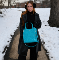 Laurice Noire Patent Croc Leather Anastacia 2 Tote - Aqua/Silver