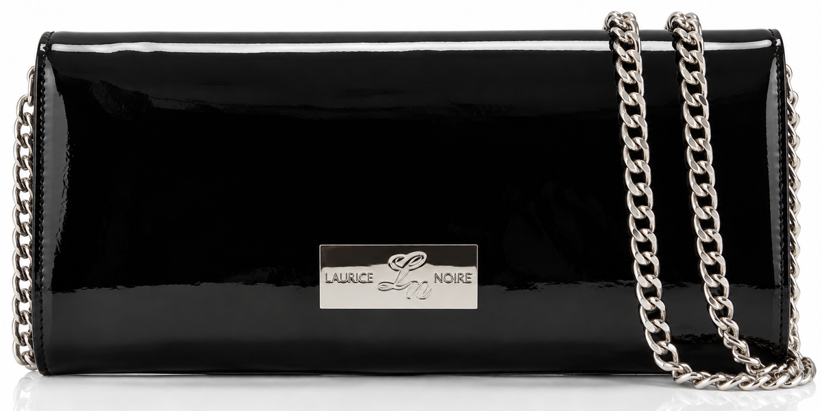 Laurice Noire Genuine Patent Leather Black Clutch