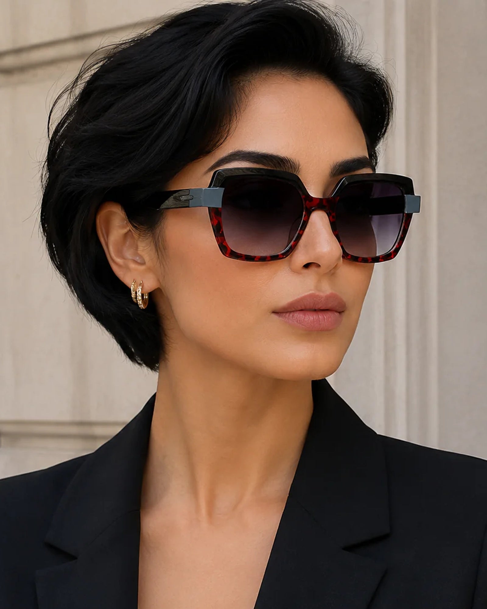Laurice Noire Cheryl Polarized Sunglasses- Red Leopard/Dark Blue