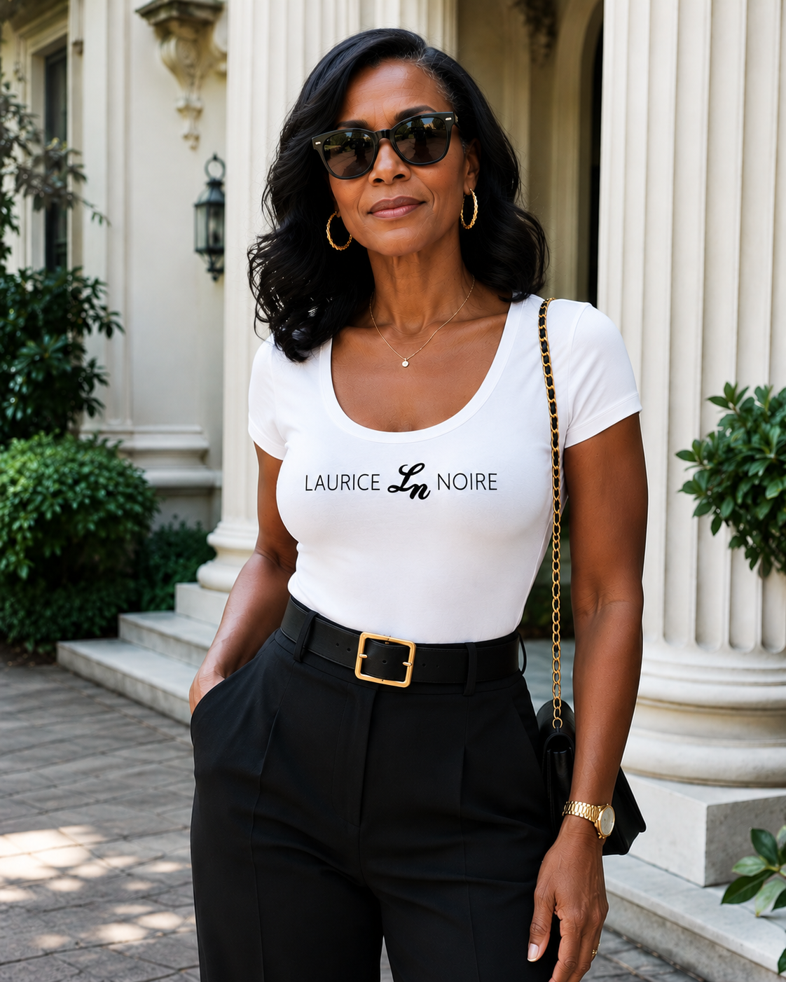Laurice Noire Women's White Logo Scoop Neck T-Shirt