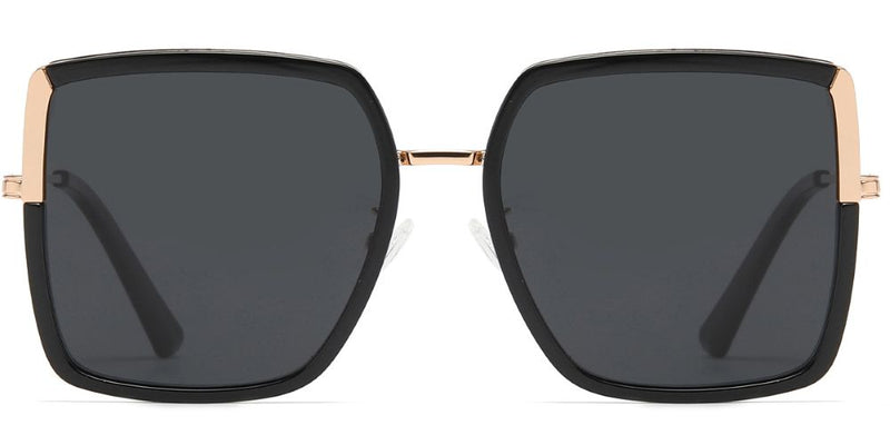 Georgia Polarized Sunglasses in Black and Gold, featuring a stylish square design and polarized lenses for UV protection.