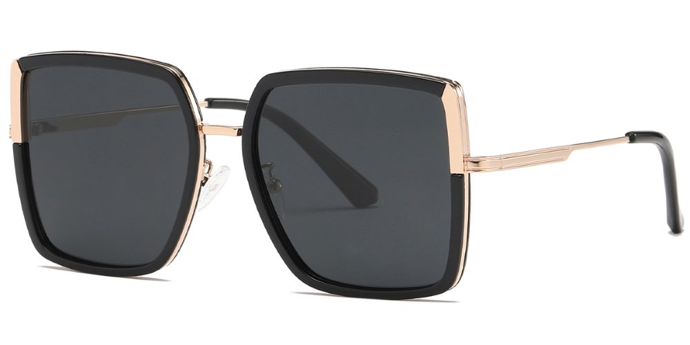 Georgia Polarized Sunglasses in Black and Gold with large square lenses for stylish sun protection.