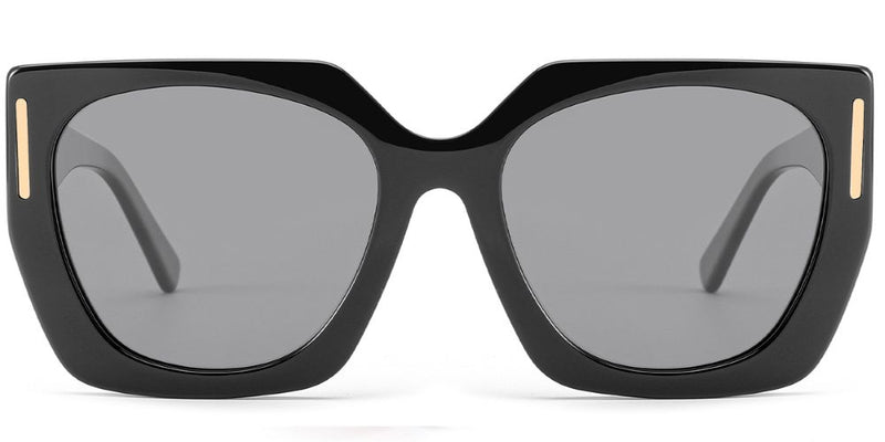 Ana Polarized Sunglasses in Black/Gold with oversized rectangular frames and gray lenses