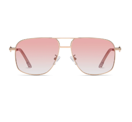 Laurice Noire Lenoah Rose Gold Polarized Sunglasses with gradient pink lenses and metal frame.