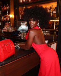 Laurice Noire Patent Croc Leather Jasmine Duffle - Red/Silver
