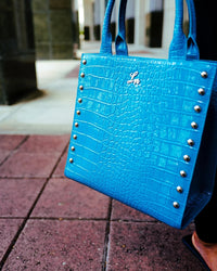Laurice Noire Patent Croc Leather Anastacia 2 Tote - Aqua/Silver