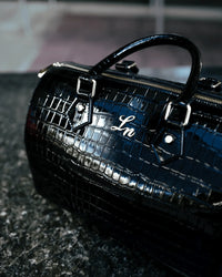 Laurice Noire Patent Croc Leather Jasmine Duffle – Black/Silver